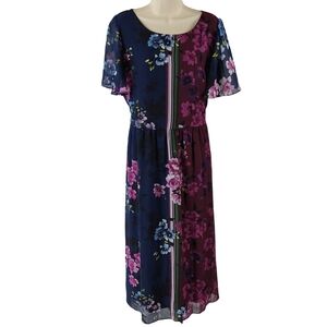 Danny & Nicole Navy and Plum Floral Dress